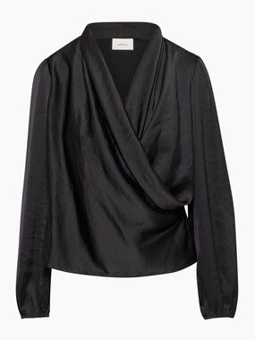 NWT Aritzia Wilfred Black Satin Blouse